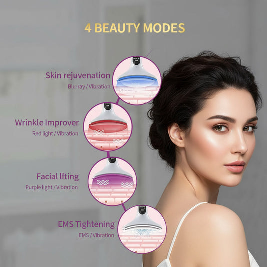 3-Color Red Light Facial and Neck Massager for Skin Firmness and Wrinkle Reduction DONIA BEAUTY